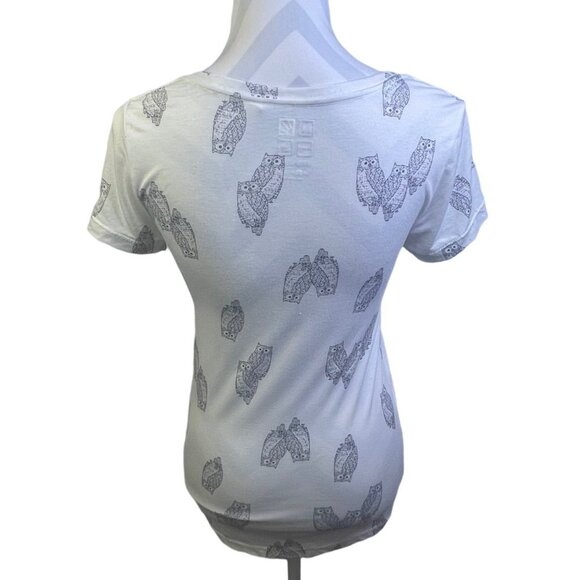 Nollie Womens Owl Print V-Neck T-Shirt S  Polyester Rayon Spandex - Picture 3 of 7